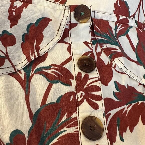 Anthropologie Oahu Red/Cream Hawaiian Floral Midi Dress - 6 - Picture 6 of 9